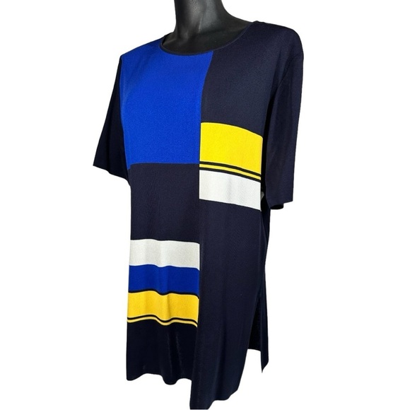 Exclusively Misook Tunic Short Sleeve Sweater Colorblock Size Medium - Picture 3 of 6